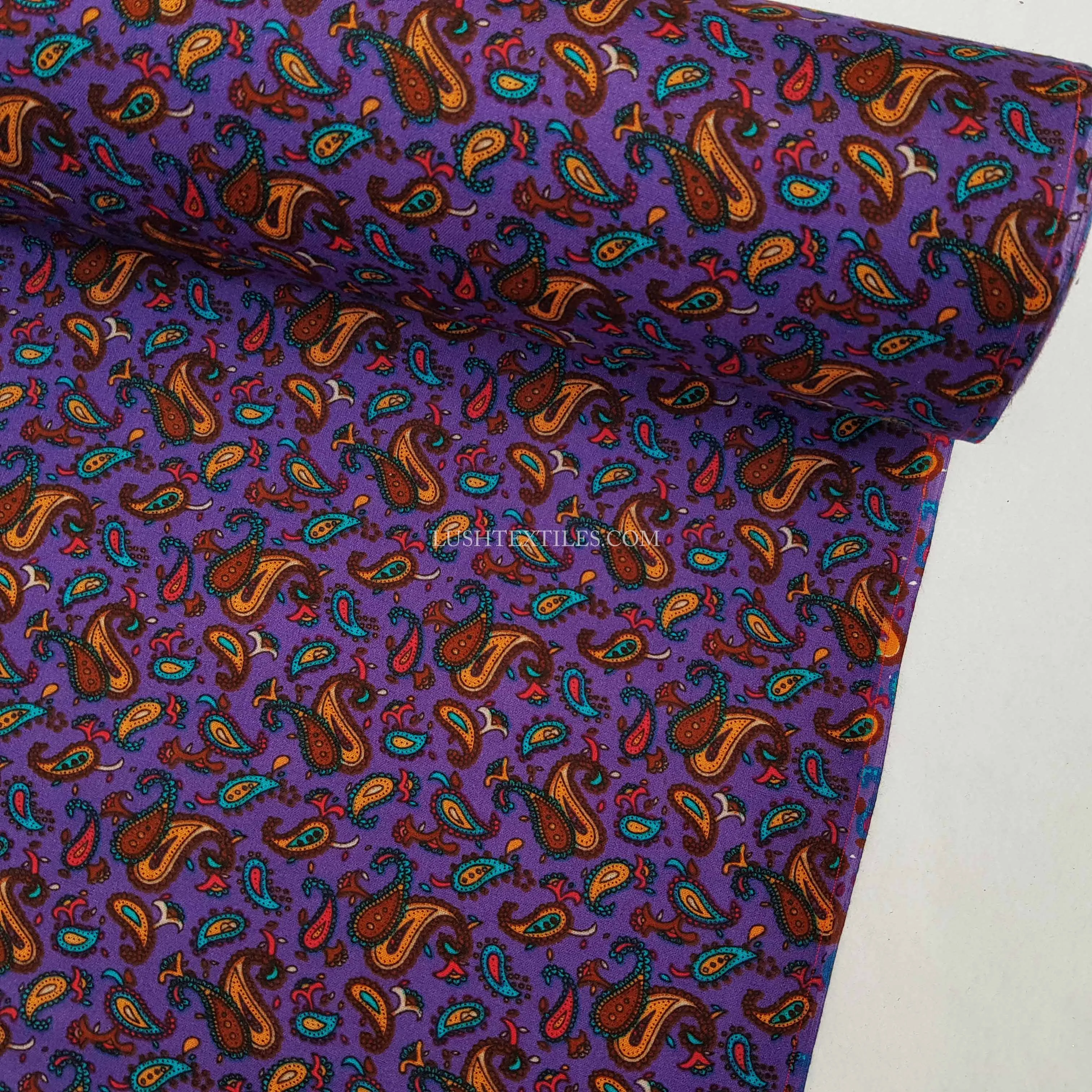 100% Viscose Paisley Fabric, Purple