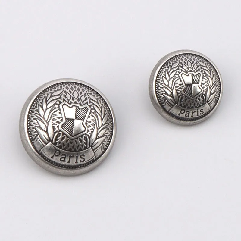 17.5/22.5mm Parisian Vintage Silver Round Metal Buttons with Shanks 3pcs