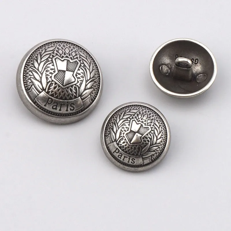 17.5/22.5mm Parisian Vintage Silver Round Metal Buttons with Shanks 3pcs