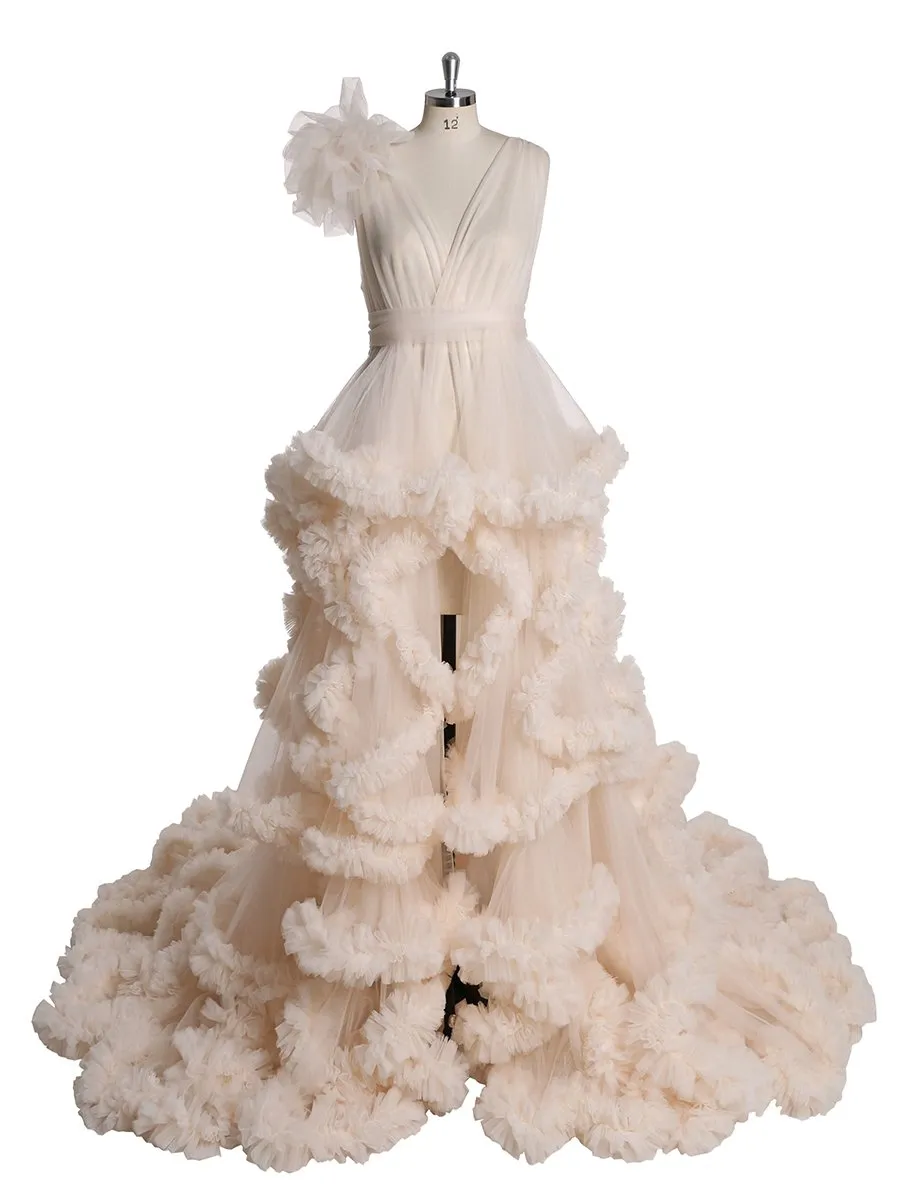 1M Train Cloud Style Women Ball Gown Wedding Photography Dress Maternity Dress for Photo Shoot