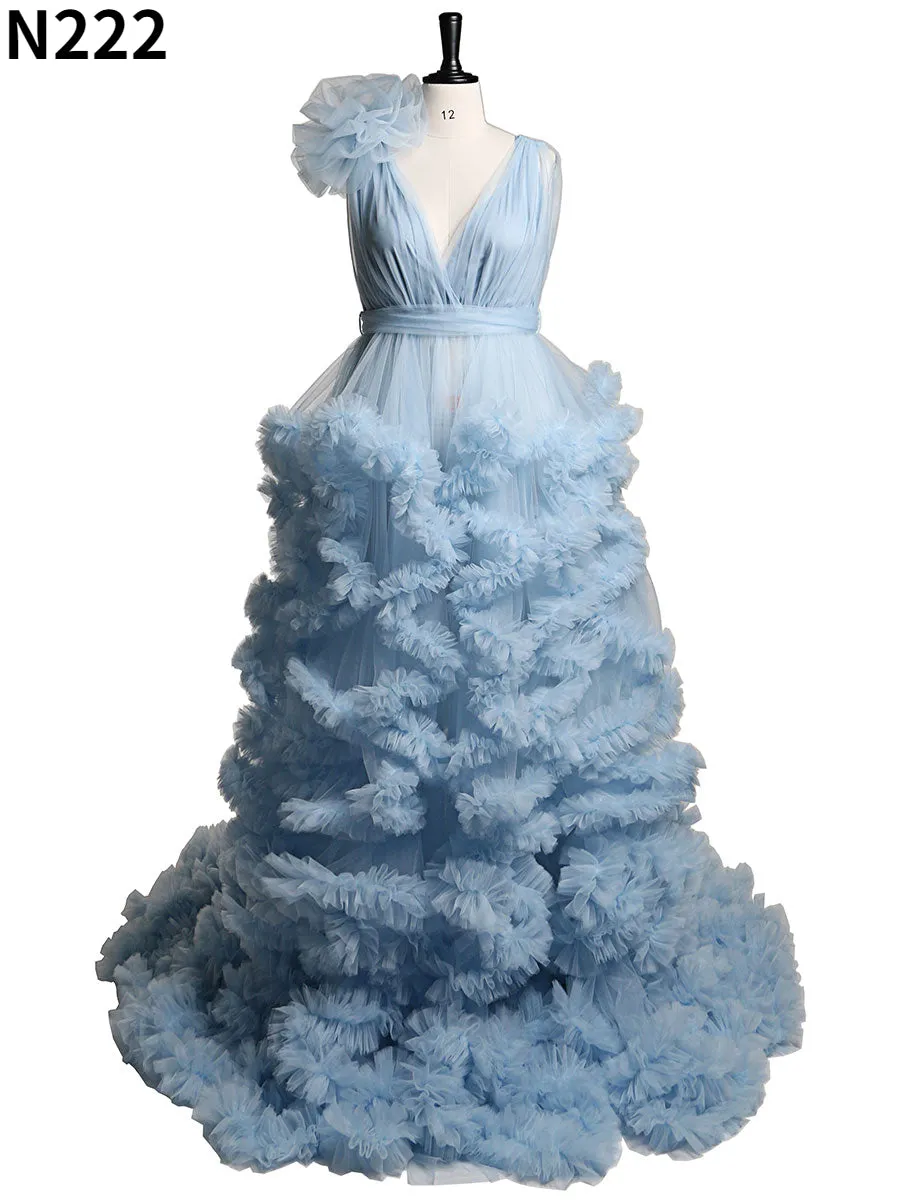 1M Train Cloud Style Women Ball Gown Wedding Photography Dress Maternity Dress for Photo Shoot