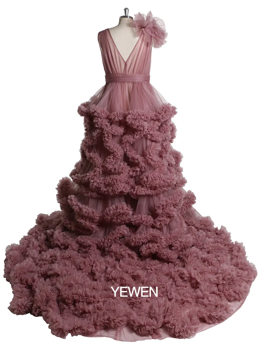 1M Train Cloud Style Women Ball Gown Wedding Photography Dress Maternity Dress for Photo Shoot