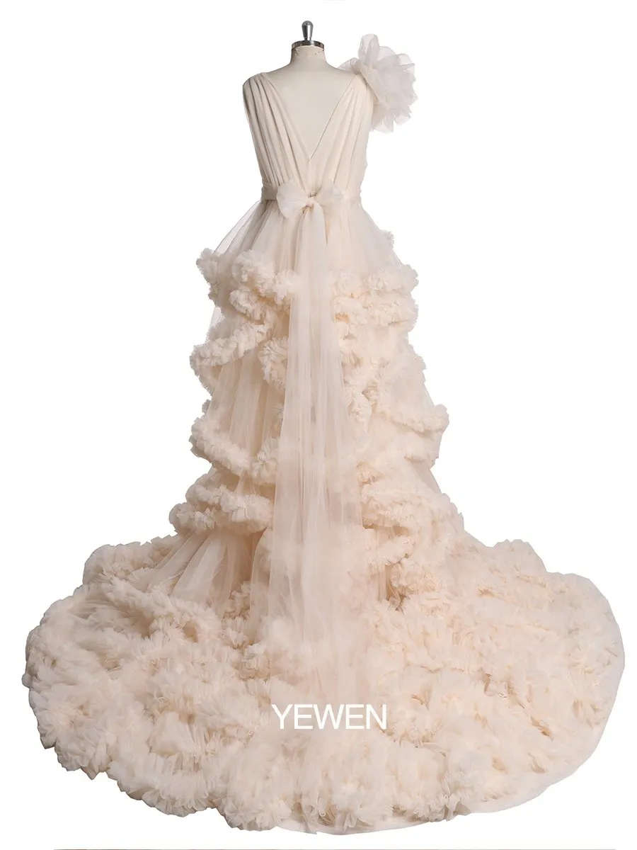 1M Train Cloud Style Women Ball Gown Wedding Photography Dress Maternity Dress for Photo Shoot