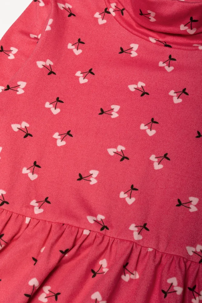 2 Pack Cherry Poloneck Dress Pink And Brown