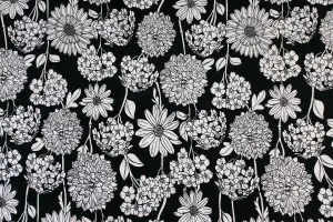 A2: Pink Flower Abstract Art on Black Patchwork / Craft Fabric---OUT OF STOCK