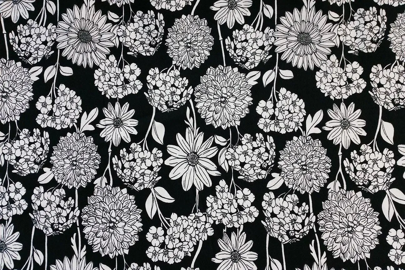 A2: Pink Flower Abstract Art on Black Patchwork / Craft Fabric---OUT OF STOCK