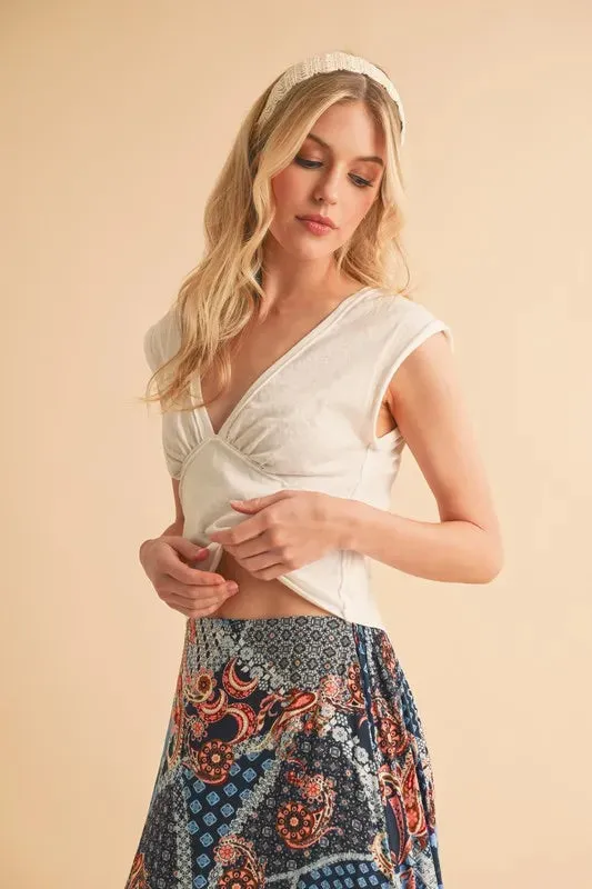 Aemi Co V-Neck Cap Sleeve Cropped Top
