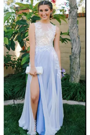 Affordable See Through Appliques Slit Prom Dress For Teen,Graduation Party Dress OK734