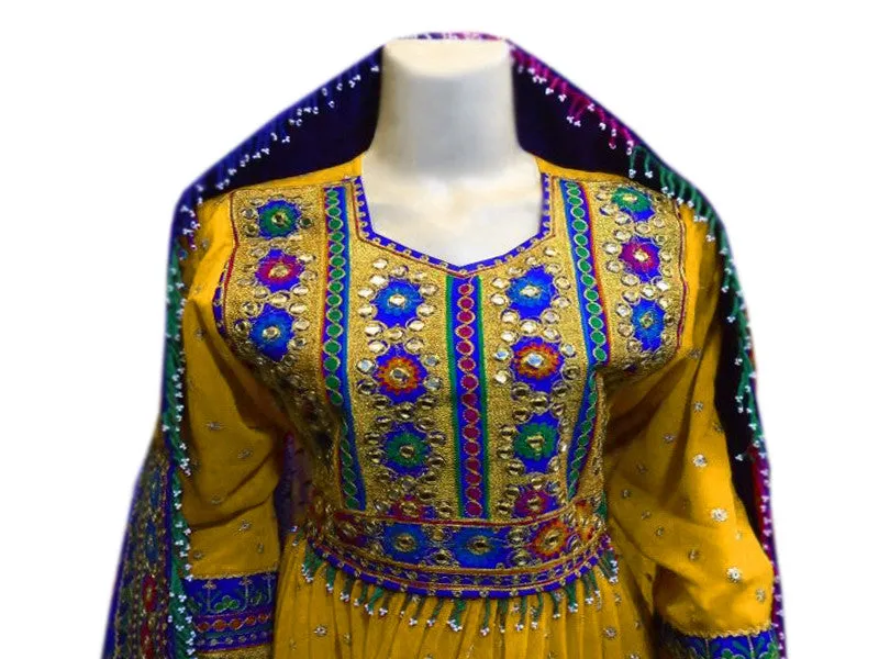 Afghan Persian Dress Frock In Yellow Blue Color