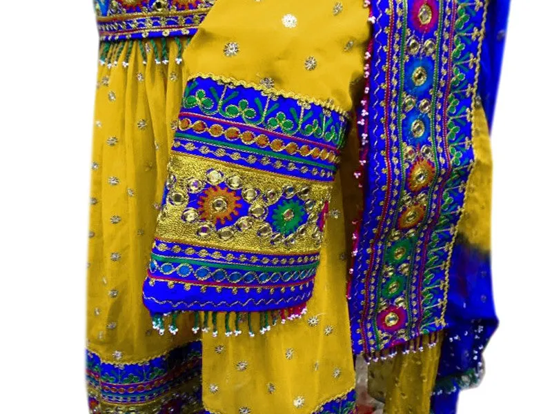 Afghan Persian Dress Frock In Yellow Blue Color