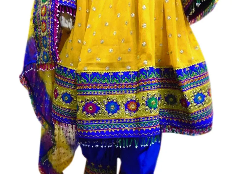 Afghan Persian Dress Frock In Yellow Blue Color