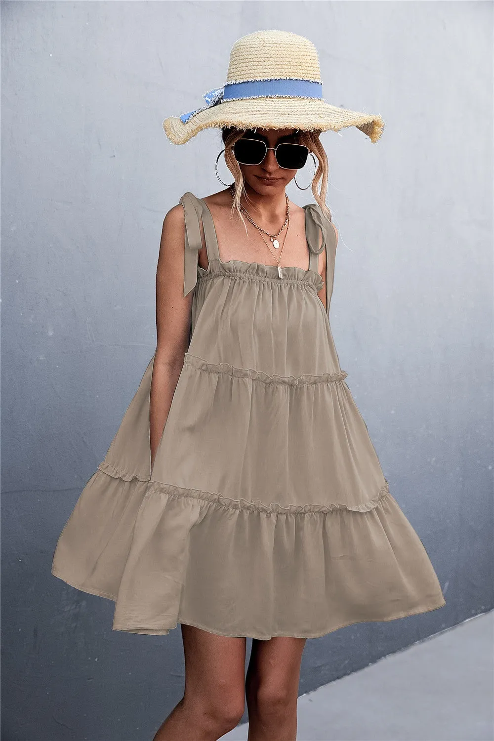Alex Frill Tiered Tie Shoulder Mini Cami Dress