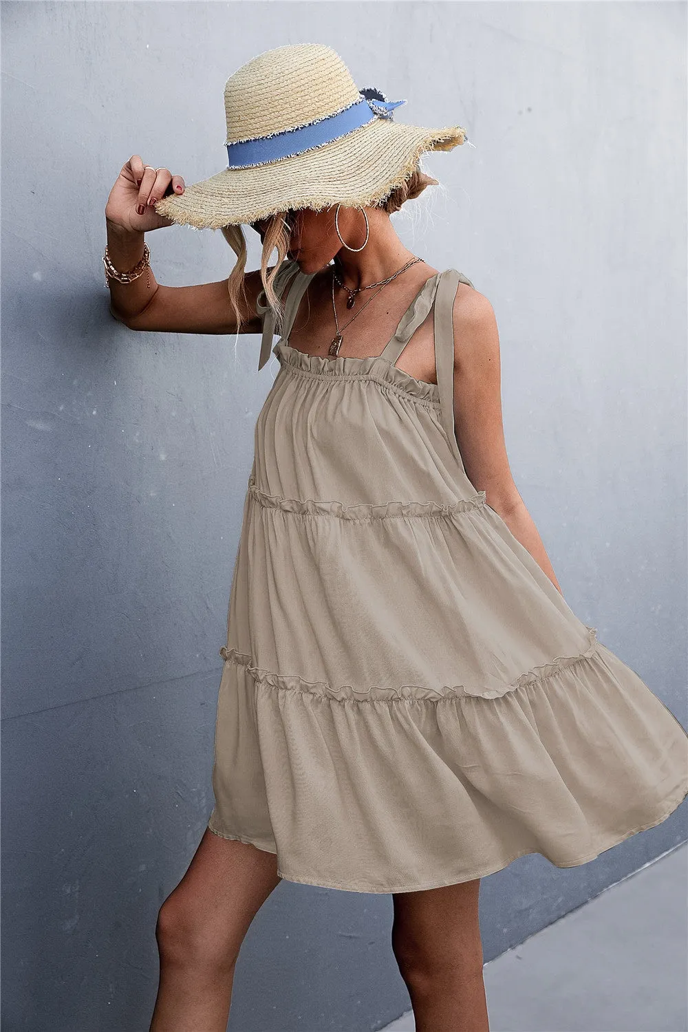 Alex Frill Tiered Tie Shoulder Mini Cami Dress