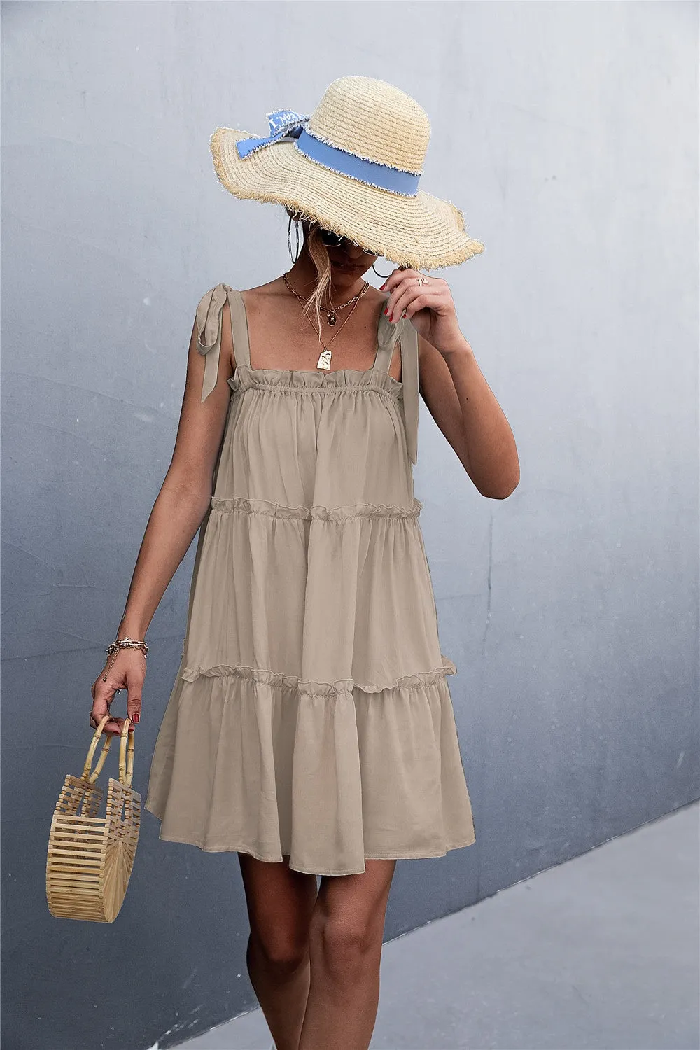Alex Frill Tiered Tie Shoulder Mini Cami Dress