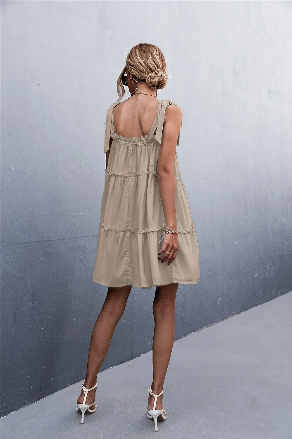 Alex Frill Tiered Tie Shoulder Mini Cami Dress