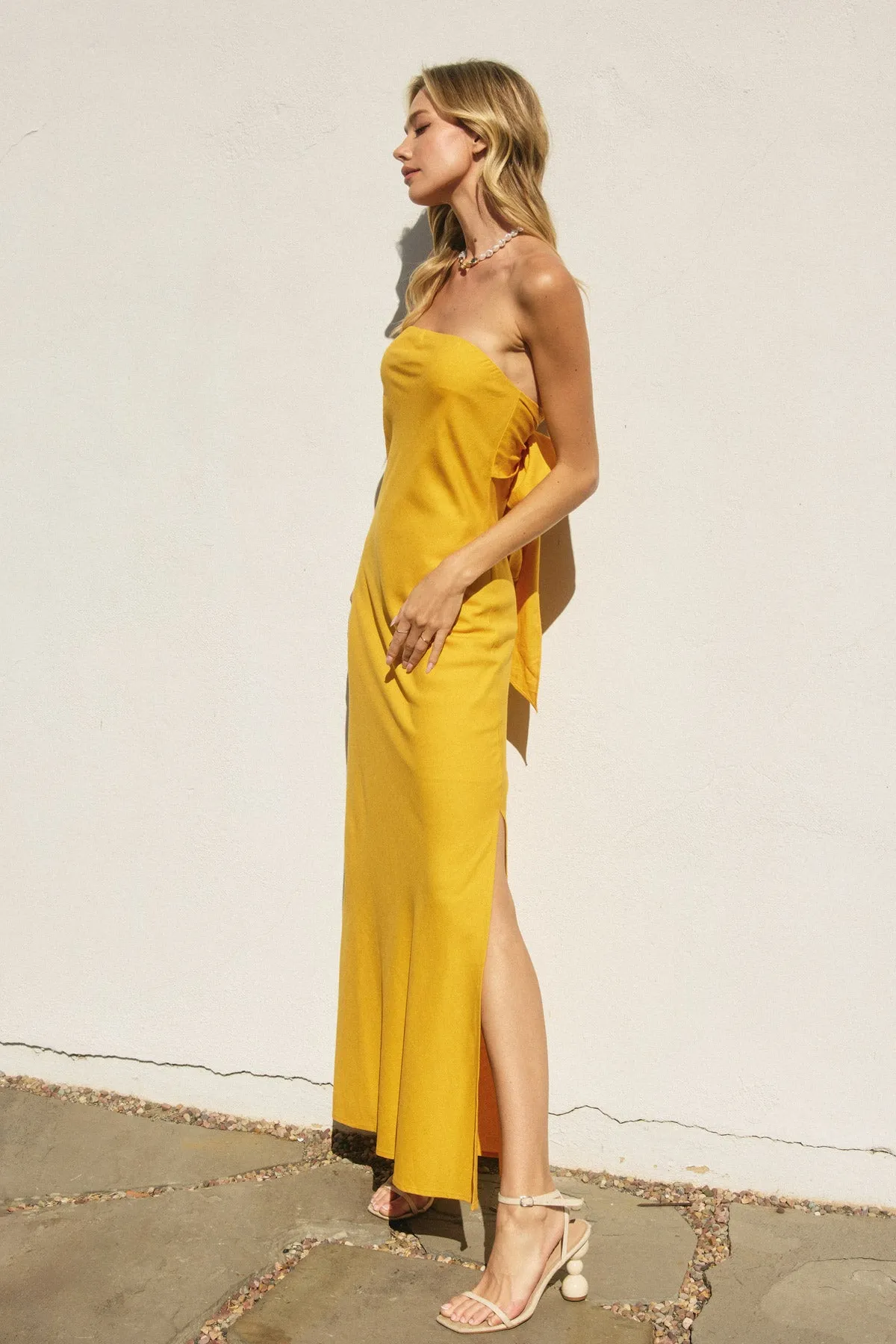 Ana linen Strapless Side Slit Maxi Dress