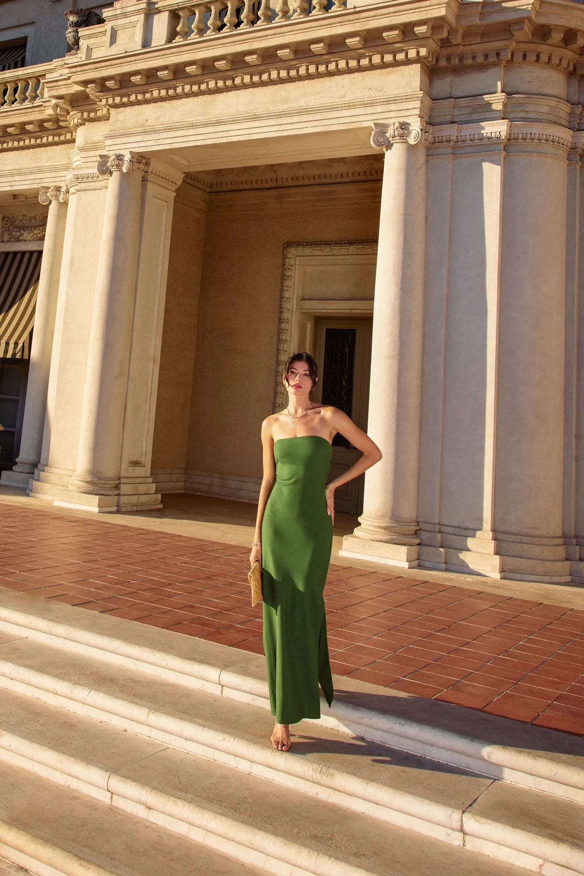 Ana linen Strapless Side Slit Maxi Dress