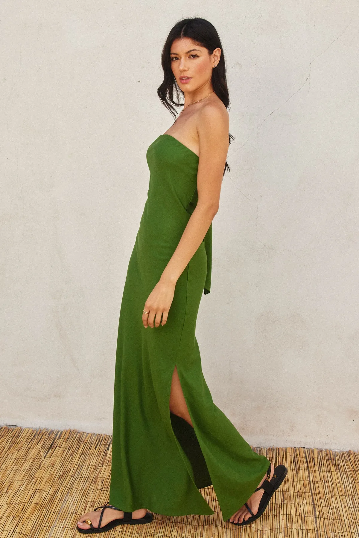 Ana linen Strapless Side Slit Maxi Dress