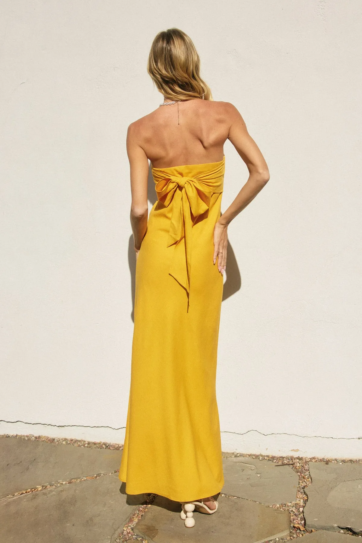 Ana linen Strapless Side Slit Maxi Dress
