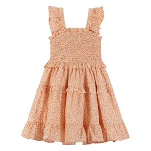 Andy & Evan Orange Floral Ruffle Smock Dress