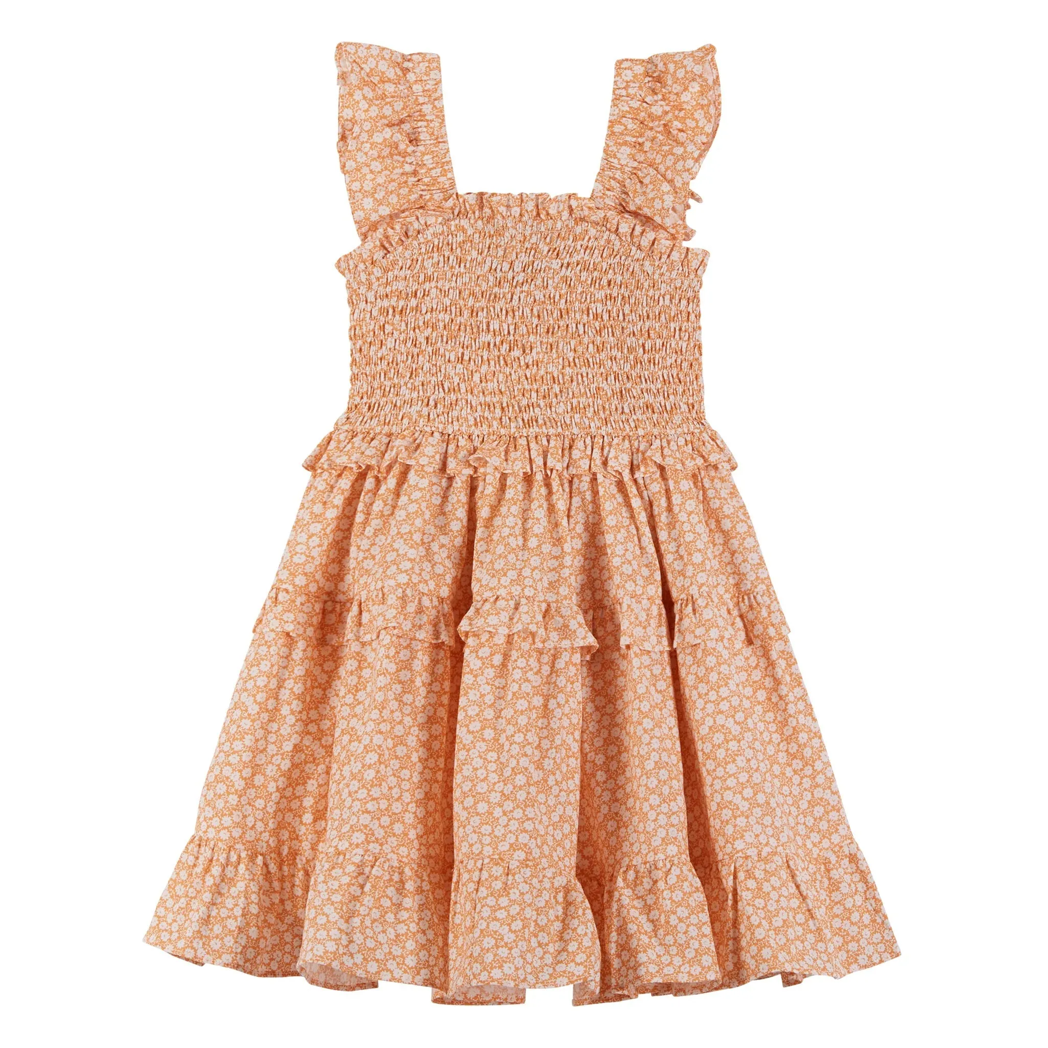 Andy & Evan Orange Floral Ruffle Smock Dress