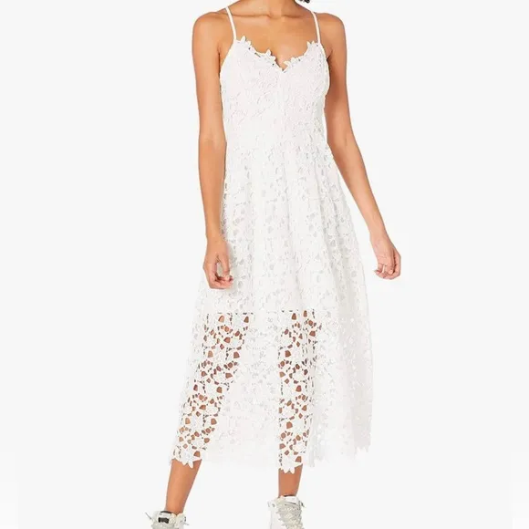 ASTR the label Sleeveless Lace Fit and Flare Midi Dress White Large