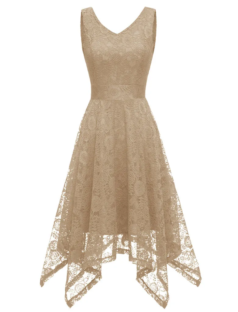 Autumn Lace V Neck Sleeveless Irregular Hem 50s Party Dress