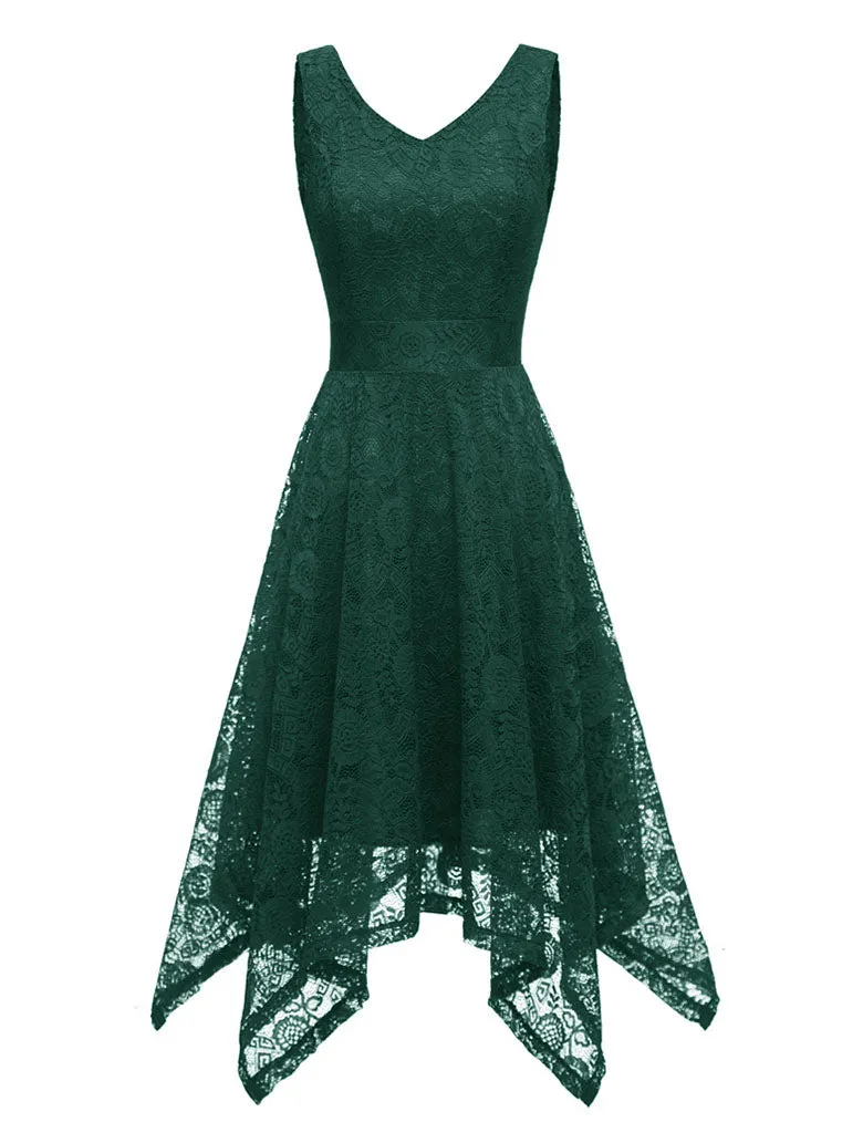 Autumn Lace V Neck Sleeveless Irregular Hem 50s Party Dress