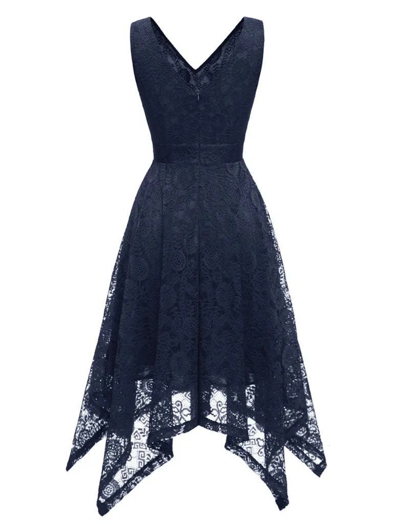 Autumn Lace V Neck Sleeveless Irregular Hem 50s Party Dress