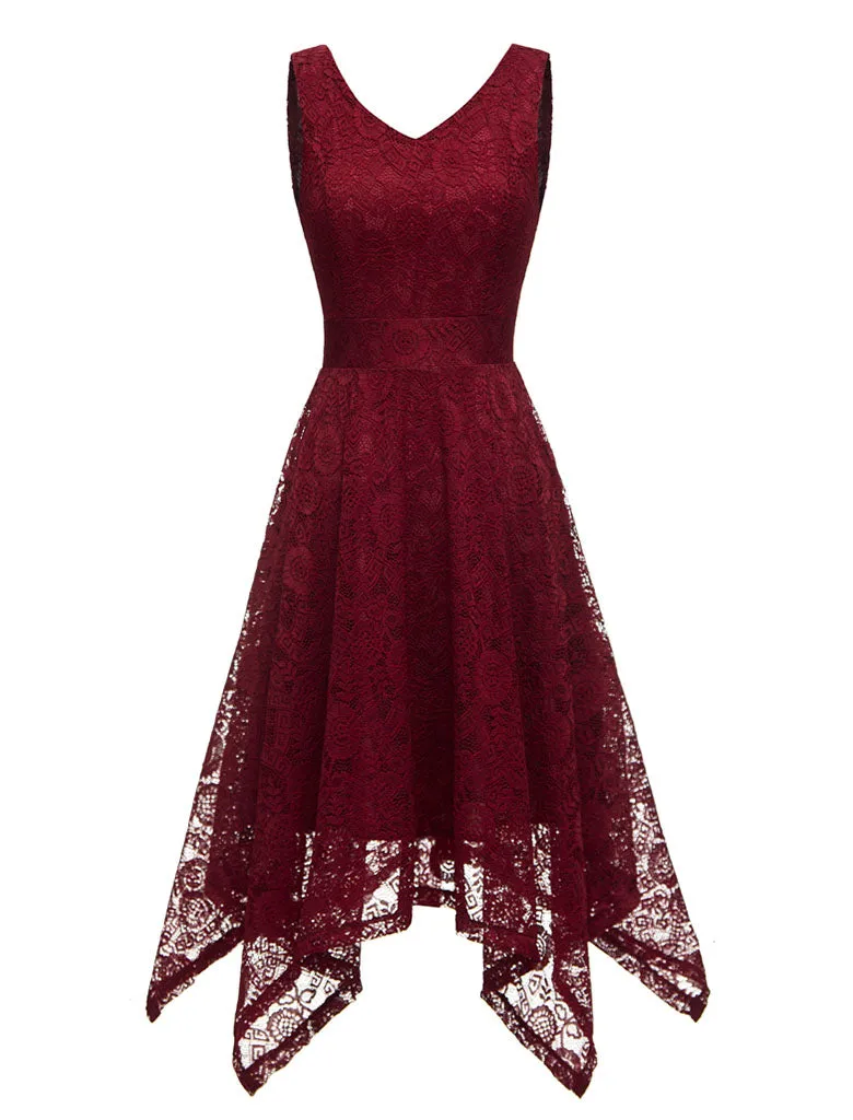 Autumn Lace V Neck Sleeveless Irregular Hem 50s Party Dress