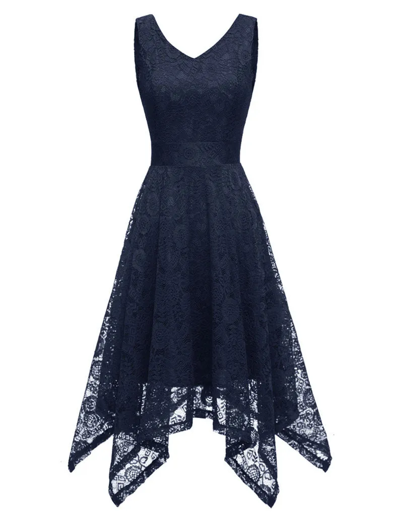 Autumn Lace V Neck Sleeveless Irregular Hem 50s Party Dress
