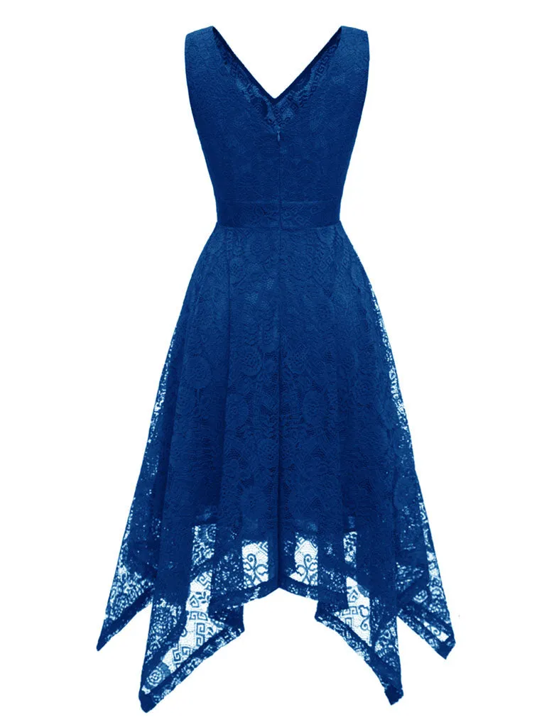 Autumn Lace V Neck Sleeveless Irregular Hem 50s Party Dress