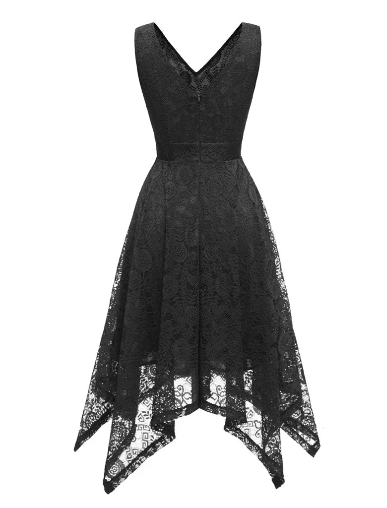 Autumn Lace V Neck Sleeveless Irregular Hem 50s Party Dress