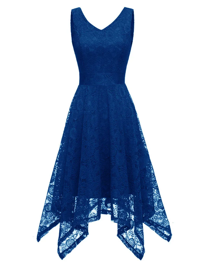 Autumn Lace V Neck Sleeveless Irregular Hem 50s Party Dress