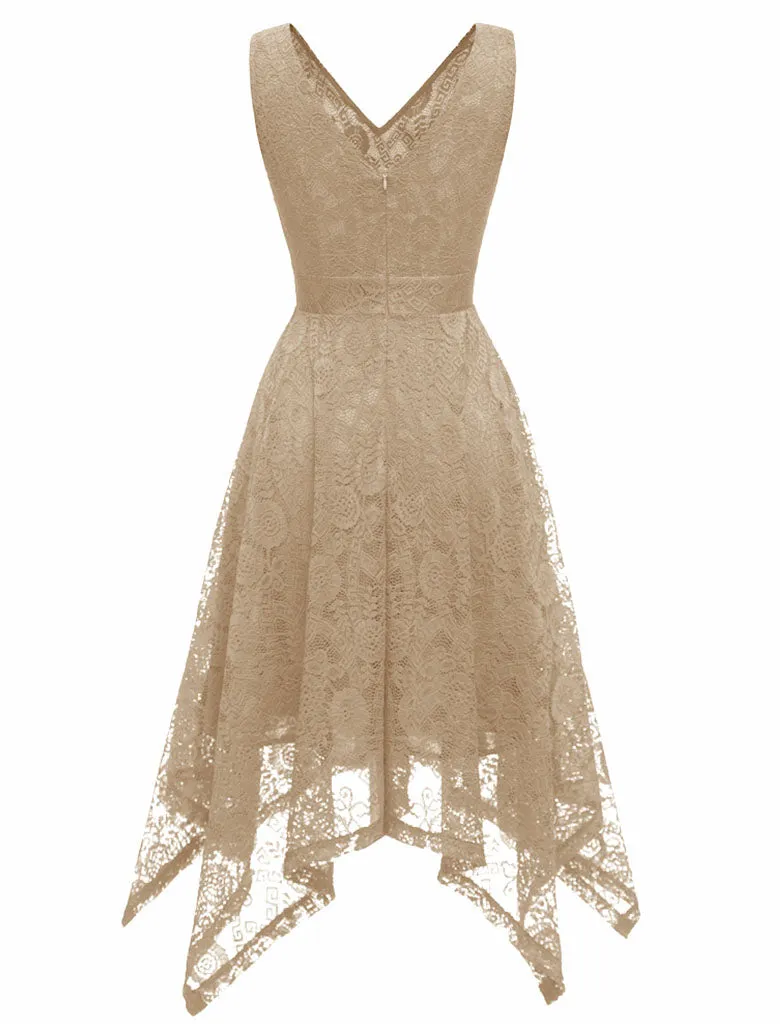 Autumn Lace V Neck Sleeveless Irregular Hem 50s Party Dress