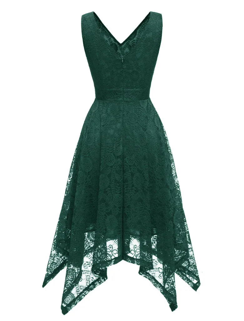Autumn Lace V Neck Sleeveless Irregular Hem 50s Party Dress