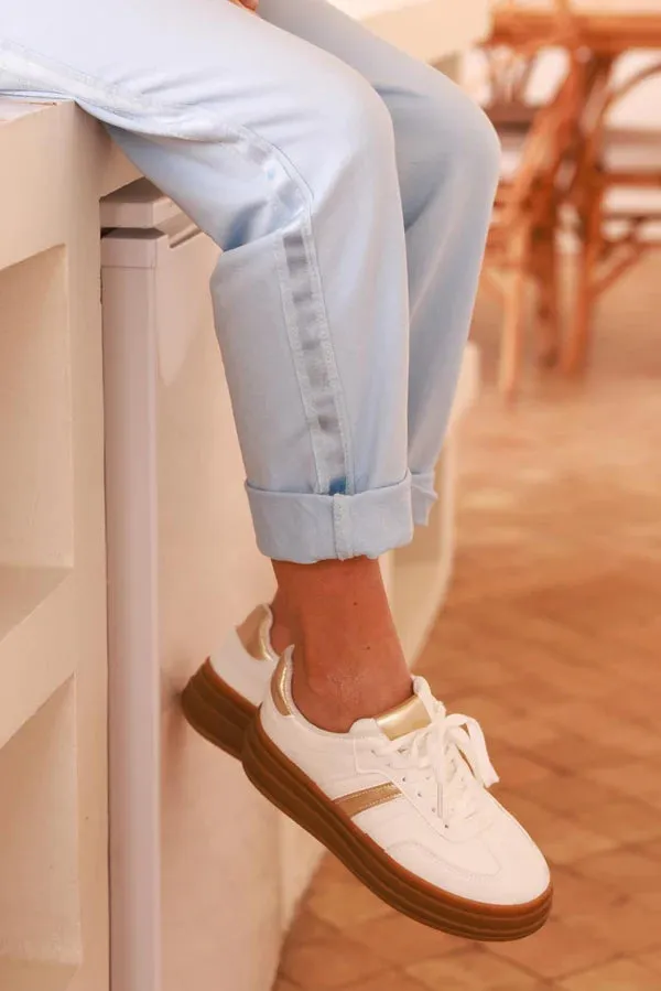 Baby Blue Satin Trim Ponte Knit Pull-On Pants