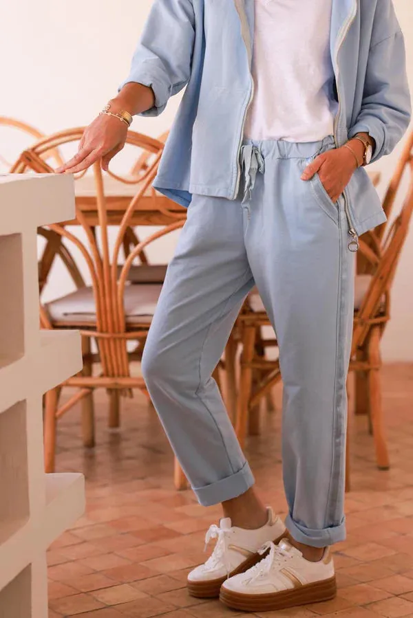 Baby Blue Satin Trim Ponte Knit Pull-On Pants