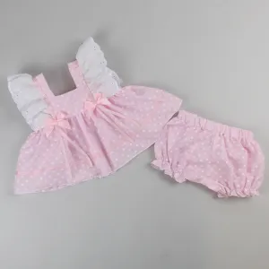 Baby Girl Pink Dress & Bloomers -Pink Polka Dot