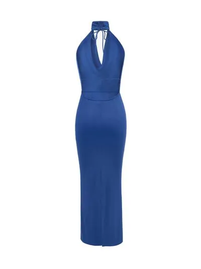 Backless Lace Up Back Sleeveless Maxi Dress