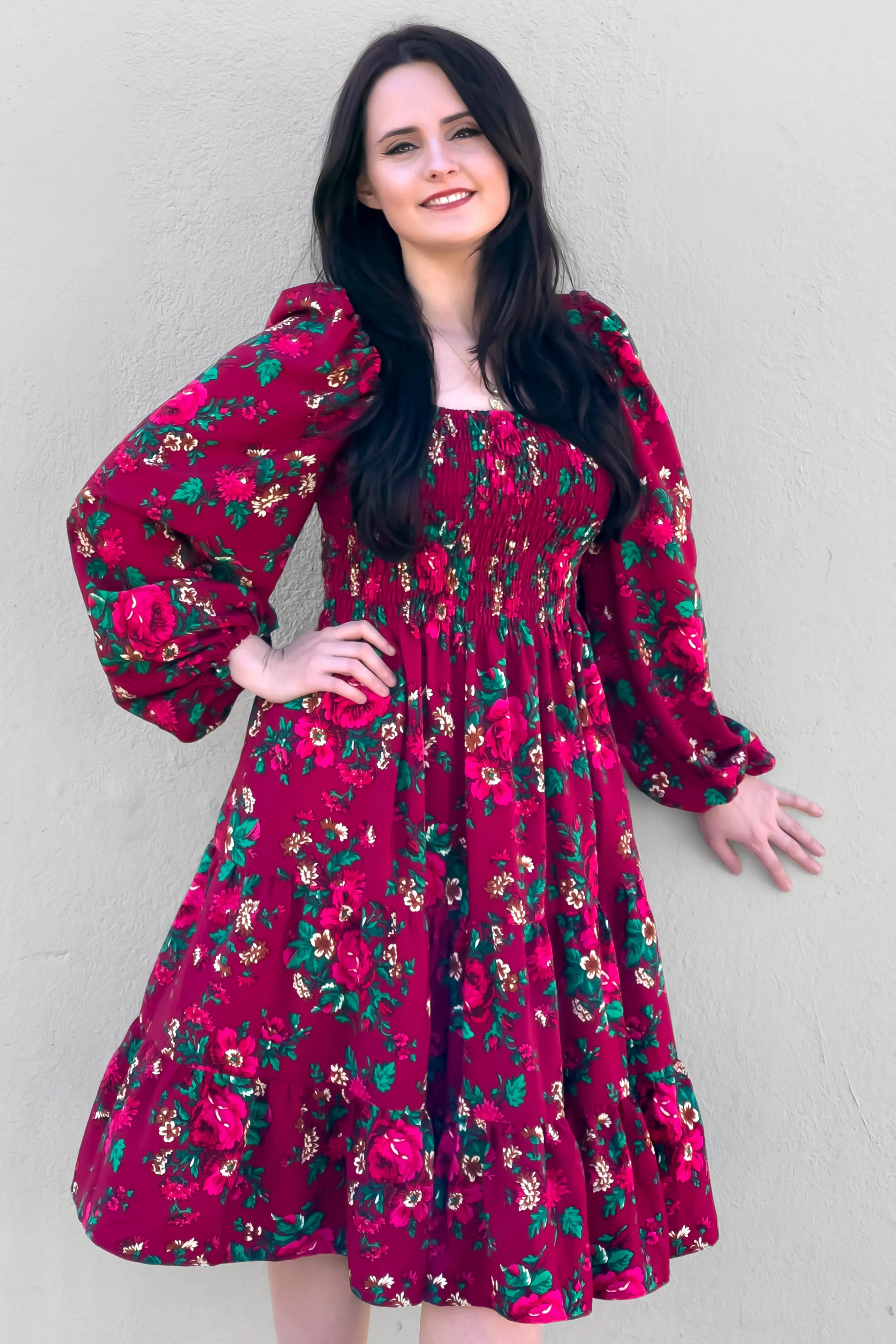 Basia Wine Rose Folk Dress