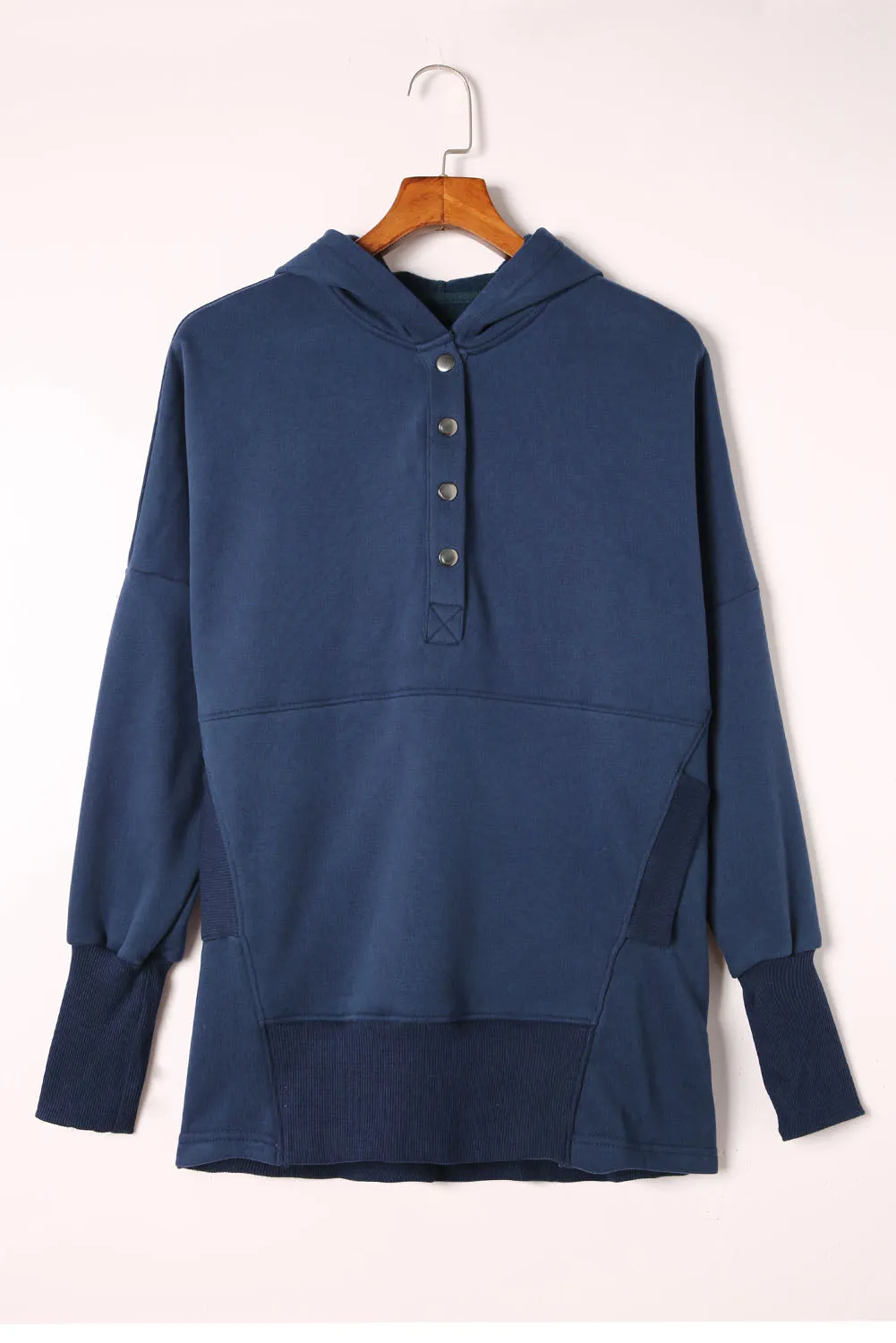 Batwing Sleeve Pocketed Henley Hoodie