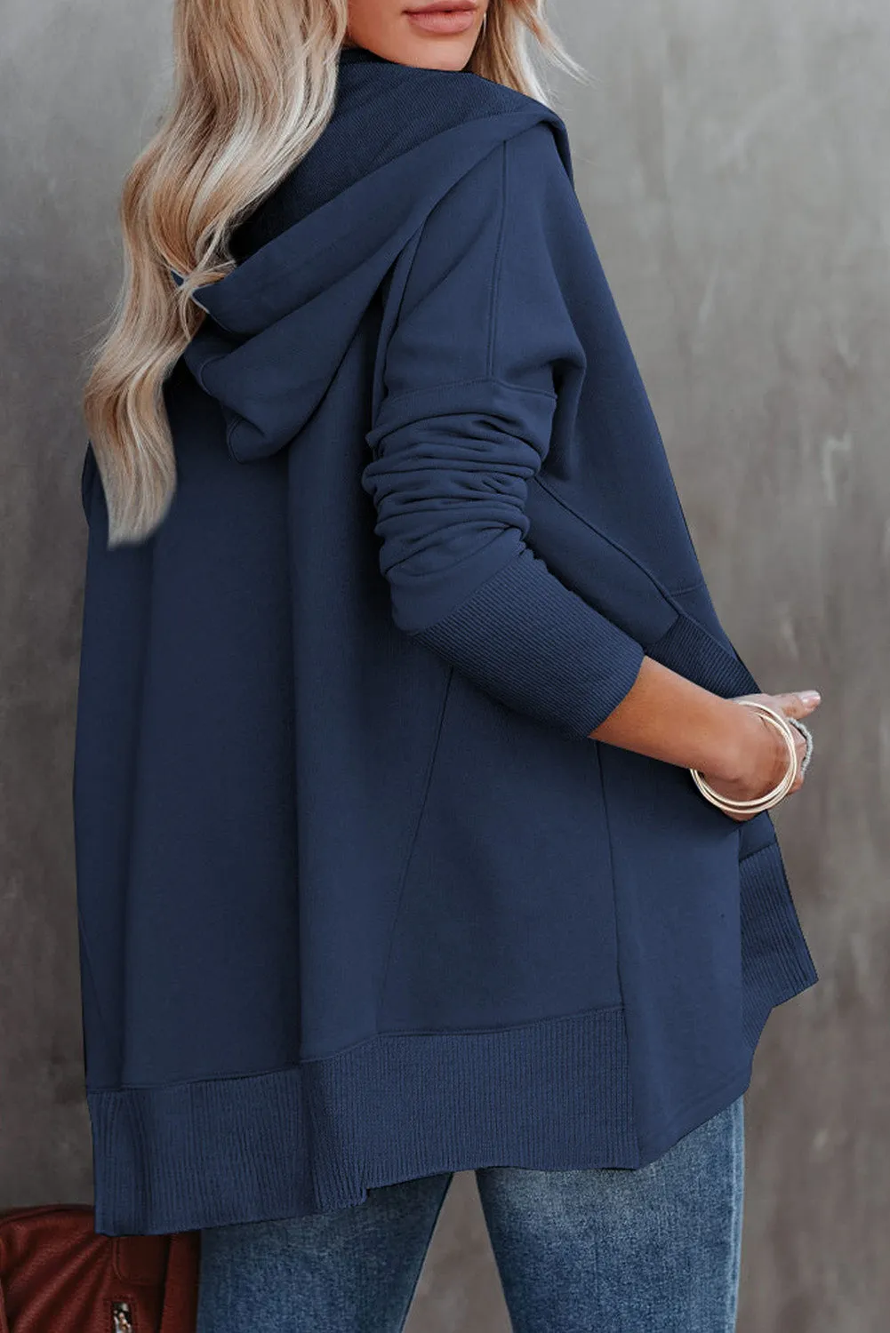 Batwing Sleeve Pocketed Henley Hoodie