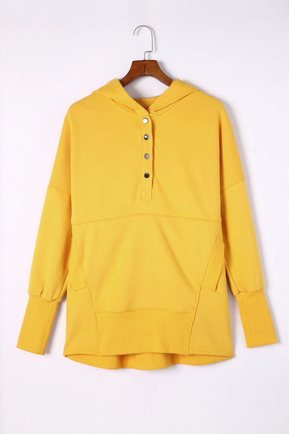 Batwing Sleeve Pocketed Henley Hoodie