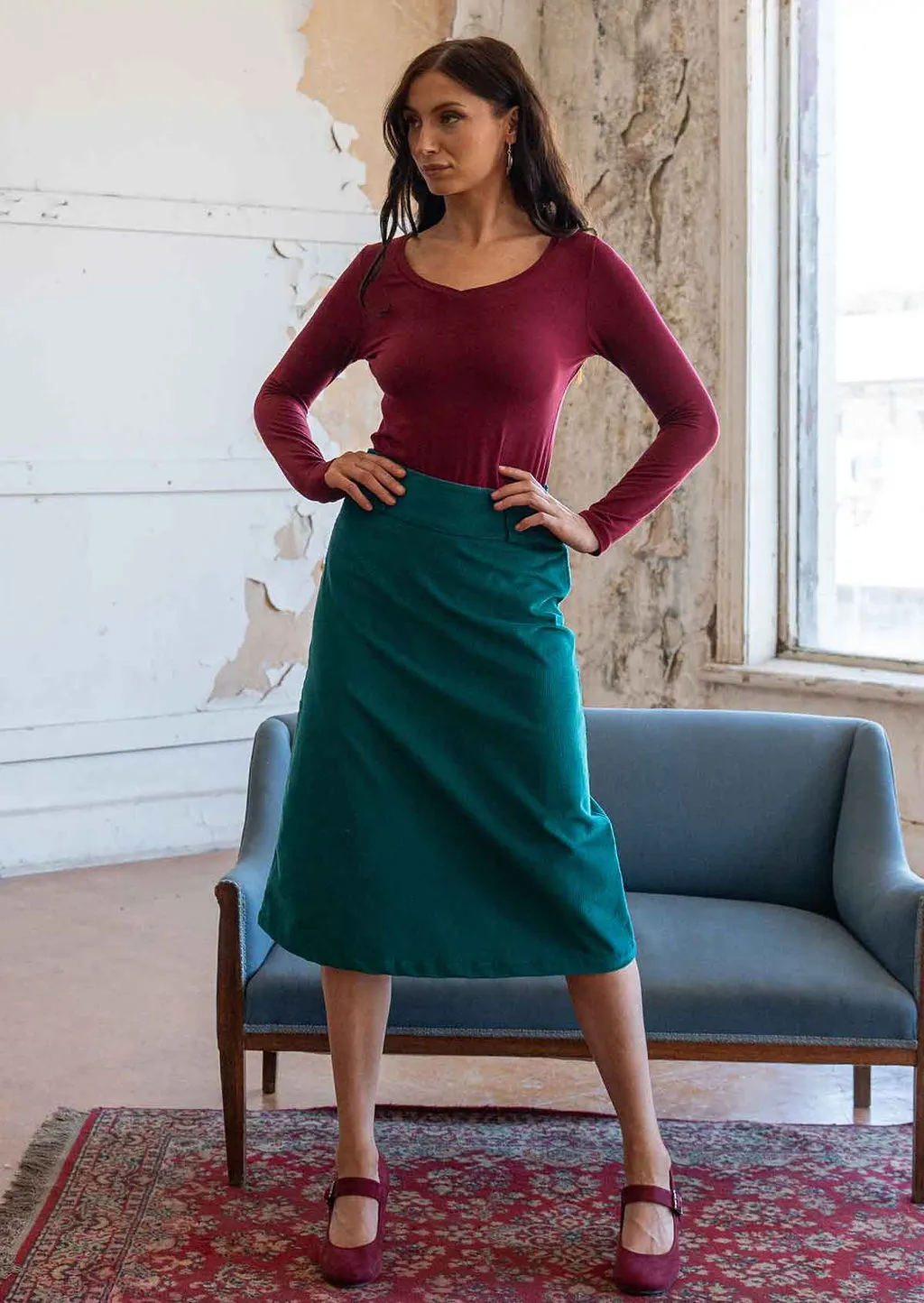 Belt Loop Corduroy Skirt Everglade
