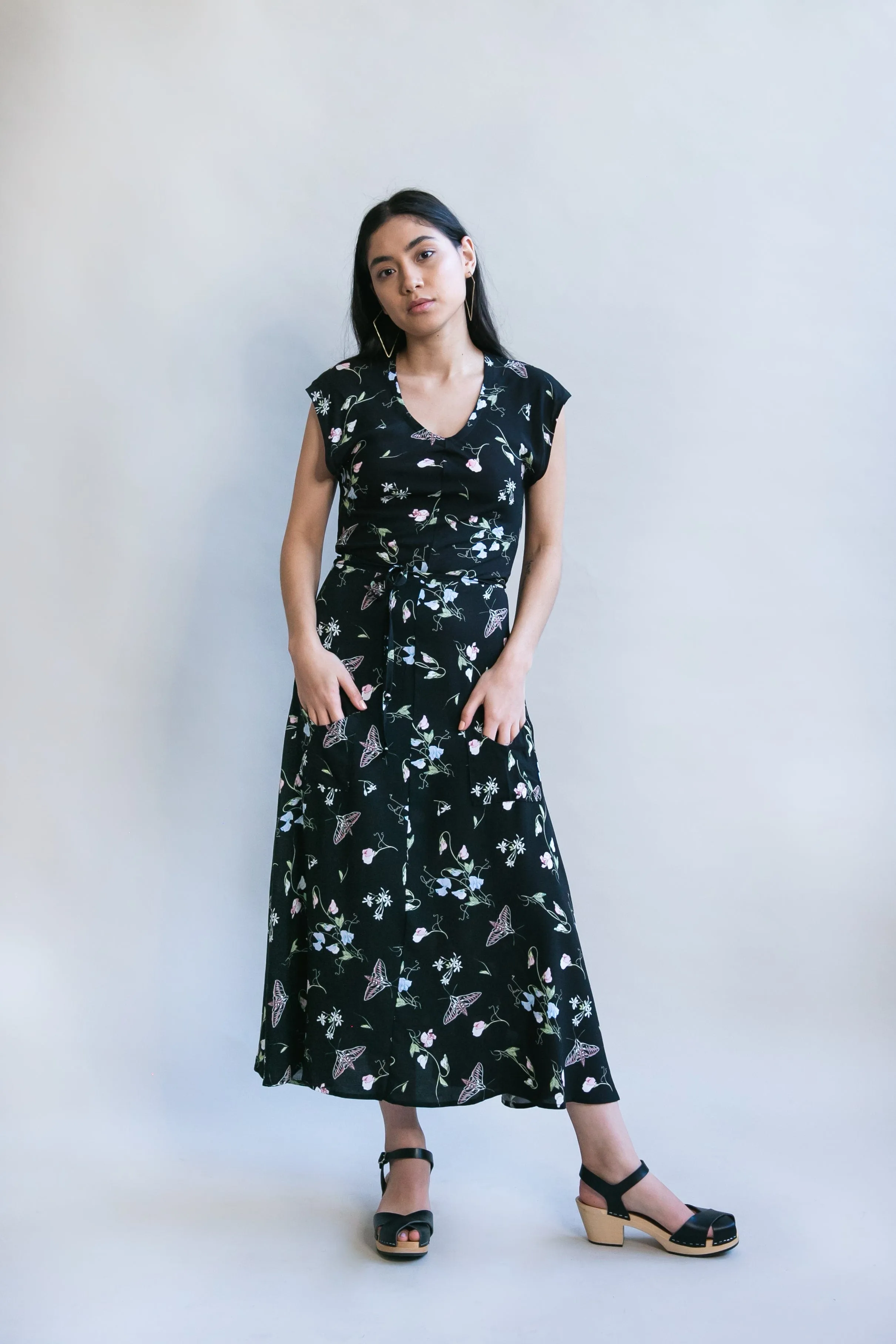 Belted Bias Dress in Sweet Pea Challis