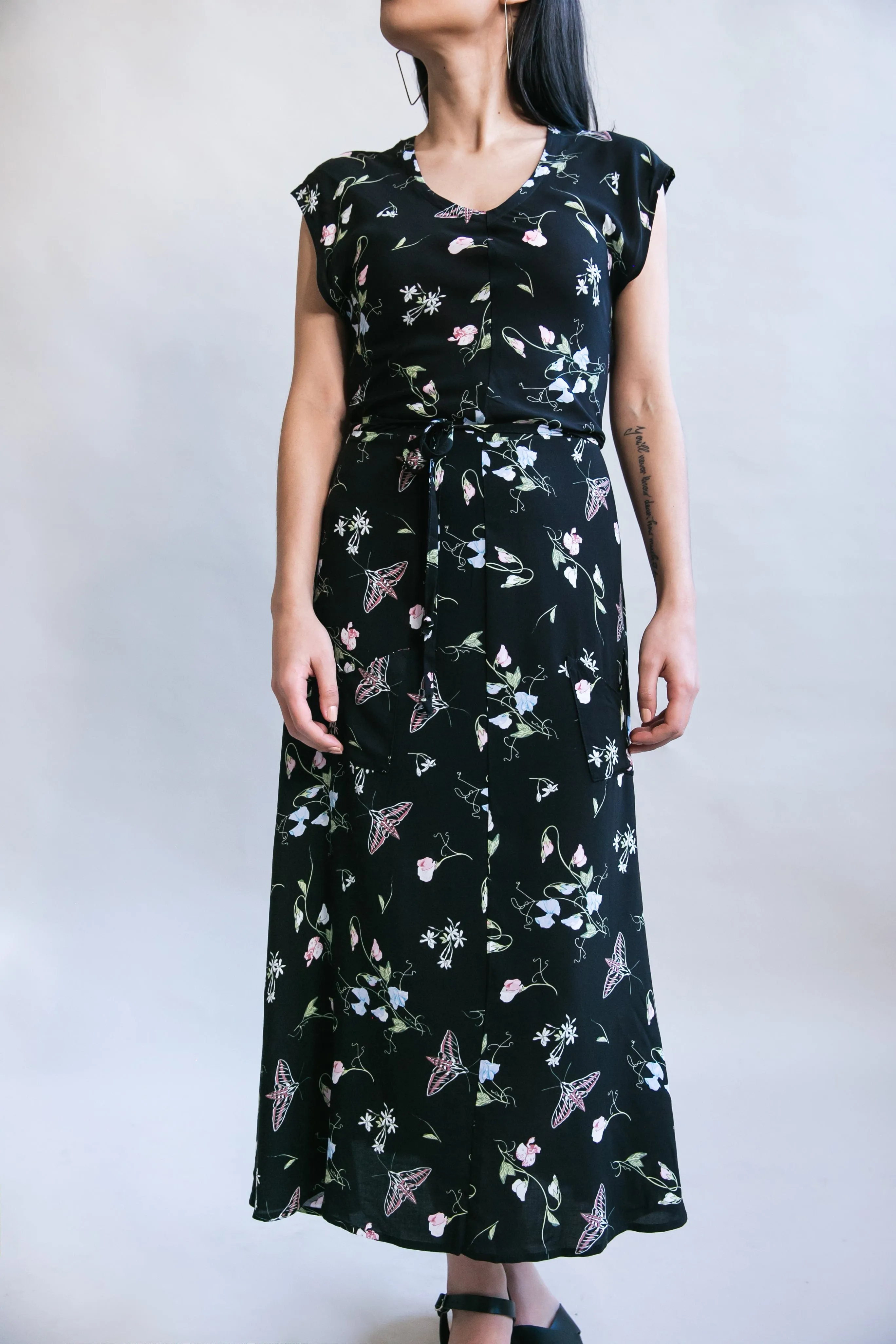Belted Bias Dress in Sweet Pea Challis