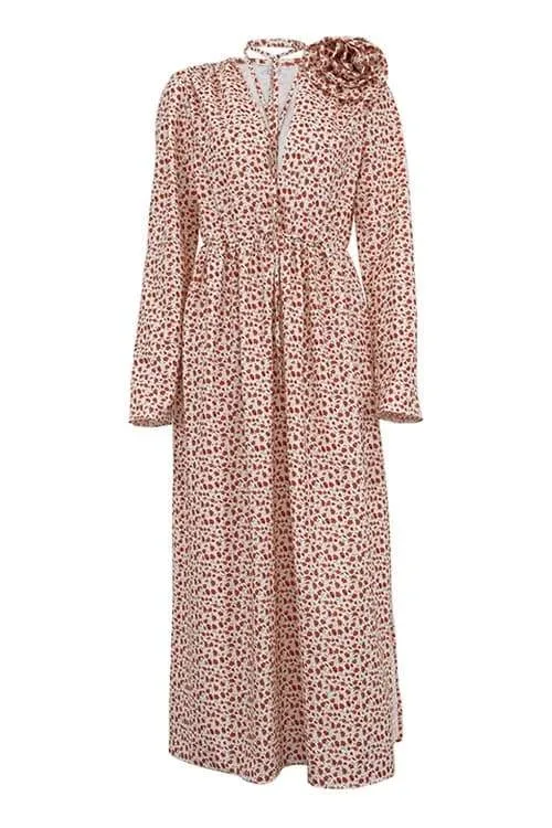 Bertha Flower V Neck Midi Dress