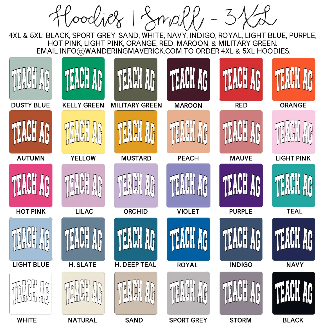 Big Varsity Teach Ag White & Black Hoodie (S-3XL) Unisex - Multiple Colors!
