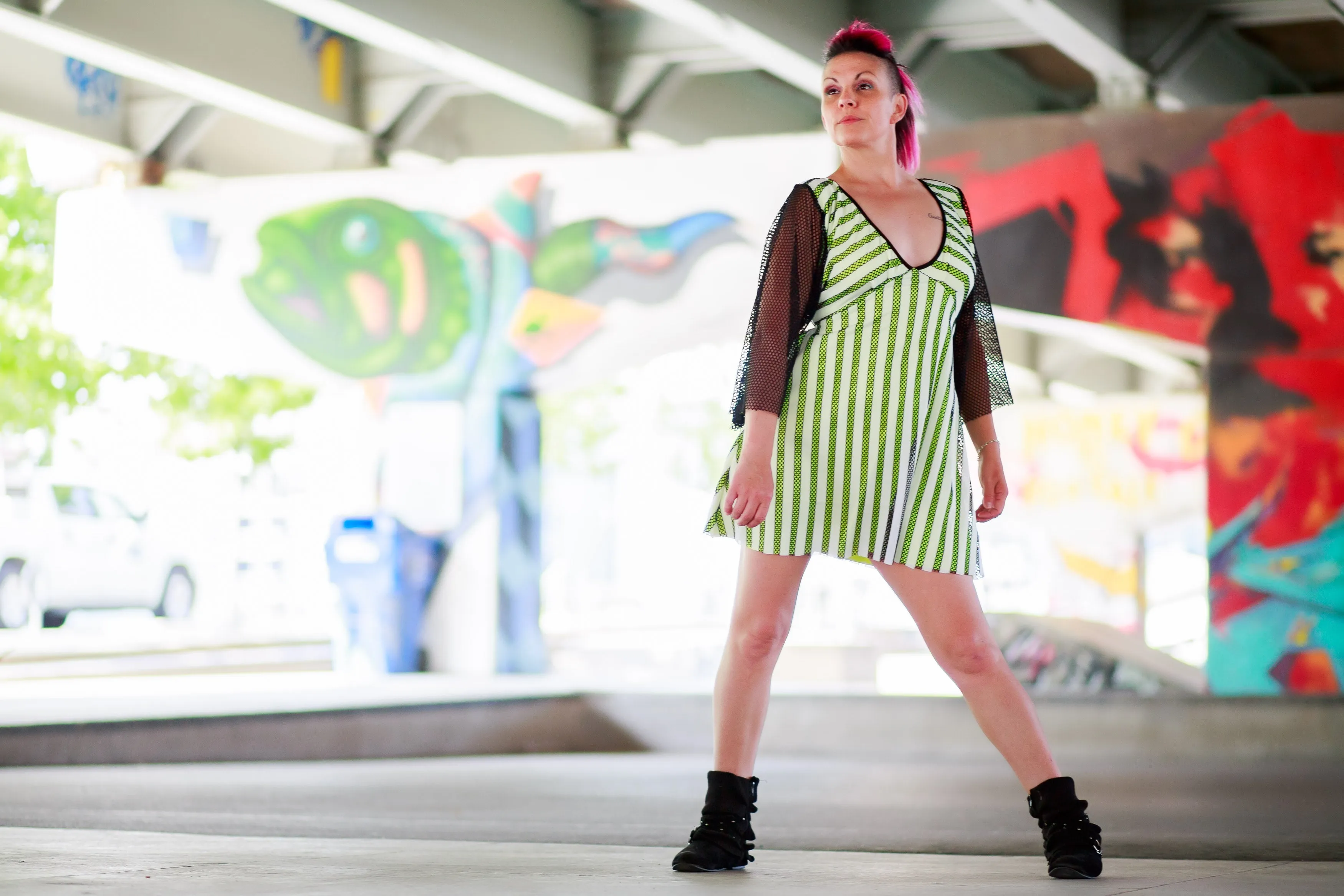 Bingo Bango Dress-Neon Stripes